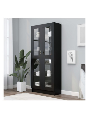 Sonata Шкаф витрина, черен, 82,5x30,5x185,5 см, ПДЧ