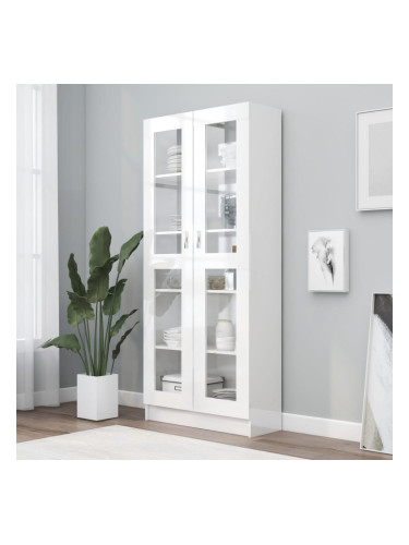 Sonata Шкаф витрина, бял гланц, 82,5x30,5x185,5 см, ПДЧ