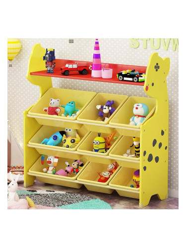Детска етажерка - органайзер за играчки и книги СЪРНИЧКА, 4 нива.  Жълта