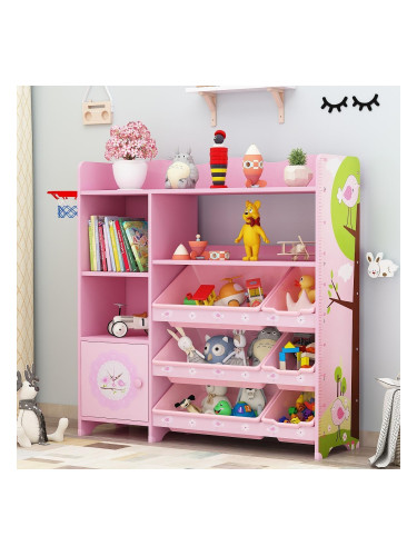 Шкаф за детска стая с органайзер за играчки и книги, Розов