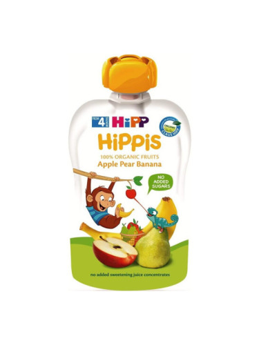 HIPPIS БИО Плодова закуска ябълки, круши и банан 4+м. 100г