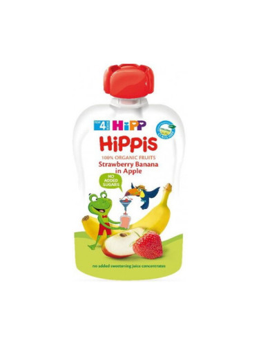 HIPPIS БИО Плодова закуска ябълки, ягоди и банан 4+м. 100г