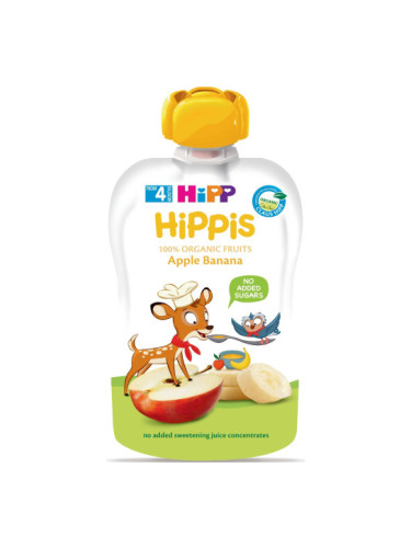 HIPPIS БИО Плодова закуска ябълка и банан 4+м. 100г