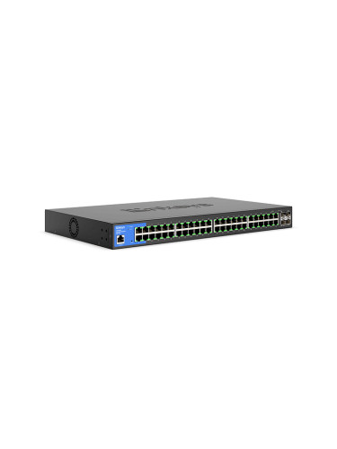 Комутатор Linksys 48-портов Gigabit Ethernet Switch с 4 10G SFP+ връзки, Черен