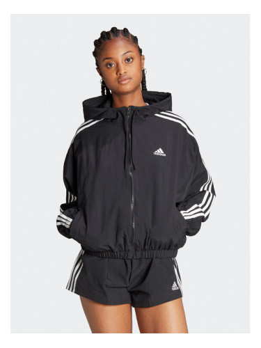 adidas Ветровка Essentials 3-Stripes Woven Windbreaker HT3399 Черен Loose Fit