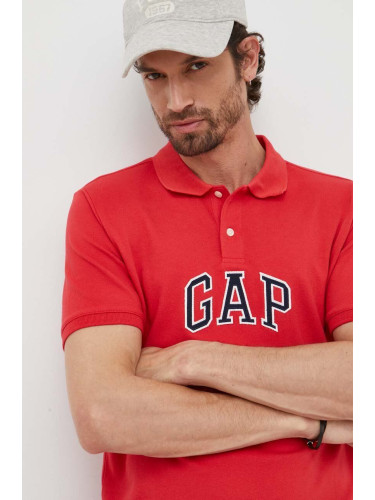 Тениска с яка GAP в червено с апликация
