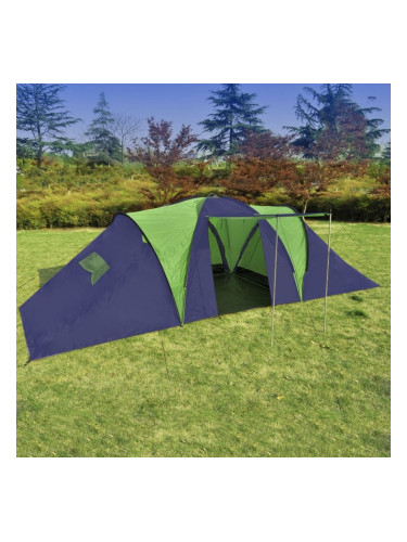 Полиестерна палатка за къмпинг за 9 човека, цвят синьо-зелен
