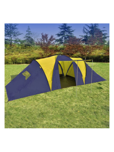Палатка за къмпинг за 9 човека от полиестер, синьо и жълто