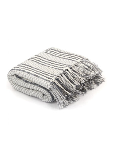 Sonata Декоративно одеяло, памук, ивици, 125x150 см, сиво и бяло