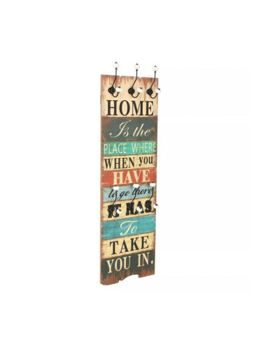 Sonata Закачалка за дрехи с 6 куки, 120х40 см, "HOME IS"