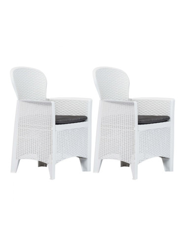 Sonata Градински столове, 2 бр, с възглавници, бели, пластмаса