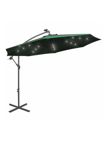 Sonata Висящ чадър с LED осветление, 300 см, зелен, метален прът