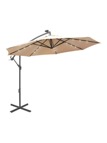 Sonata Висящ чадър с LED осветление, 300 см, пясъчен, метален прът
