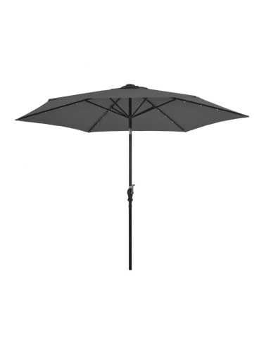 Sonata Градински чадър с LED светлини, стоманен прът, 300 см, антрацит