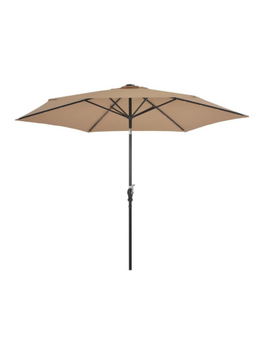 Sonata Градински чадър с LED светлини, стоманен прът, 300 см, таупе