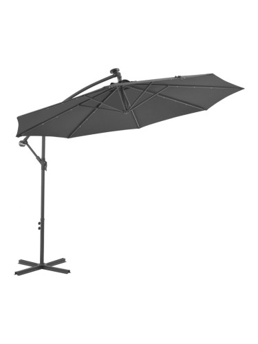 Sonata Градински чадър с LED осветление стоманен прът 300 см антрацит