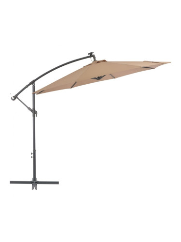 Sonata Градински чадър с LED осветление стоманен прът 300 см таупе