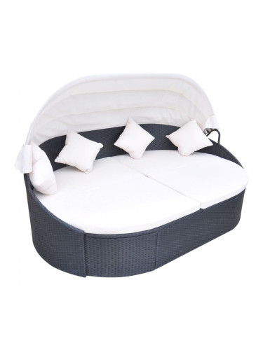 Sonata Градинско лаундж легло със сенник, полиратан, черно