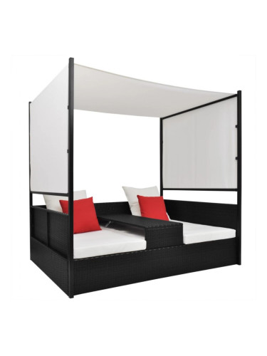 Sonata Градинско легло с балдахин, черно, 190x130 см, полиратан