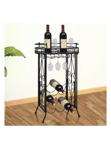 Sonata Метална стойка за вино с табла и поставки за чаши - 9 бутилки