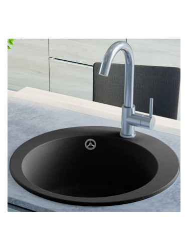 Sonata Гранитна кухненска мивка с едно корито, кръгла, черна