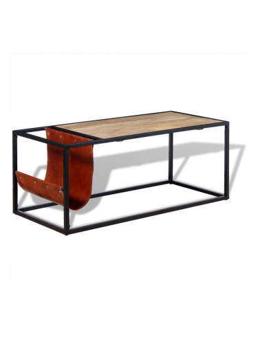 Sonata H Маса за кафе с място за списания от естествена кожа 110x50x45см