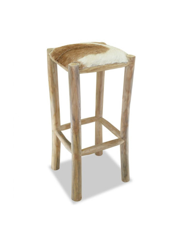 Sonata Бар стол, естествена кожа, тиково дърво, квадратен