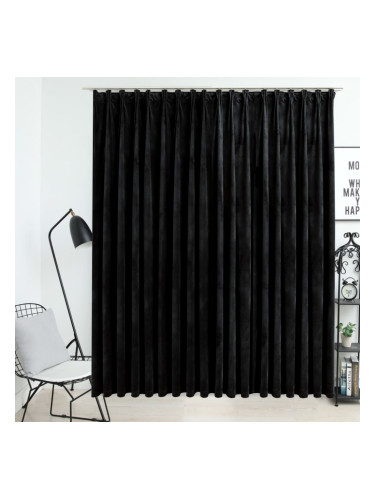 Sonata Затъмняваща завеса с куки, кадифе, черна, 290x245 см