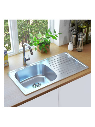 Sonata Кухненска мивка с цедка и сифон, неръждаема стомана