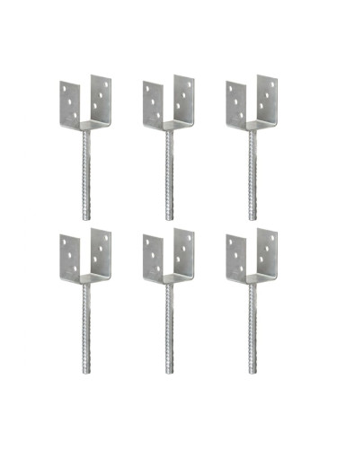 Sonata Оградни подпори 6 бр сребристи 8x6x30 см поцинкована стомана