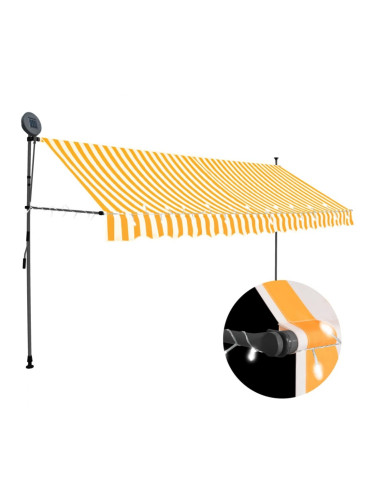 Sonata Ръчно прибиращ се сенник с LED, 400 см, бяло и оранжево