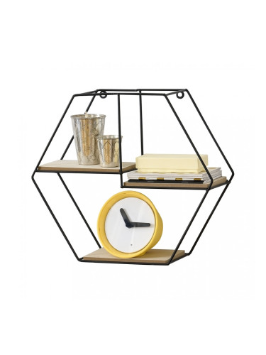 Етажерка за стена с 3 рафта Черна, шестоъгълна