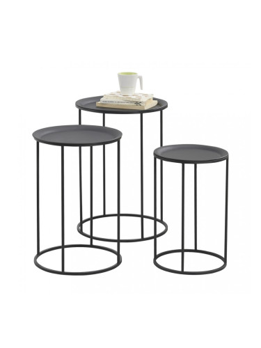 Комплект от 3 броя масички за хол  55 cm x 40 cm, Черни, Метал