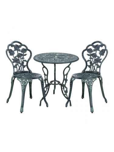 ГрадинскиКомплект маса с 2 стола , дизайн shabby chic Ø 60cm x 67 cm, ковано желязо, Зелен