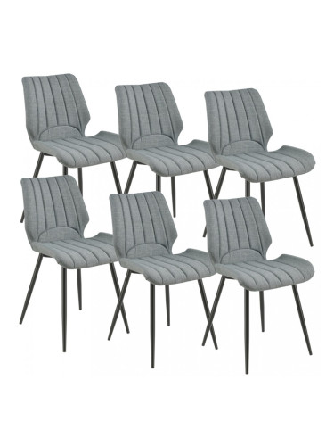 Комплект от 6 дизайнерски стола, 77 x 57,5 x 46 cm, Полиестер, Тъмносив