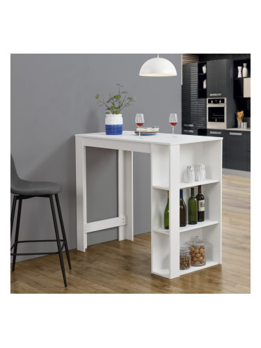 Bar counter Danderyd 120x60x106 cm with 3 Shelves White