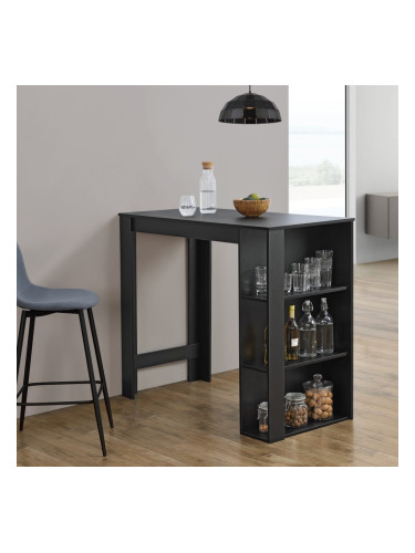 Bar counter Danderyd 120x60x106 cm with 3 shelves Black