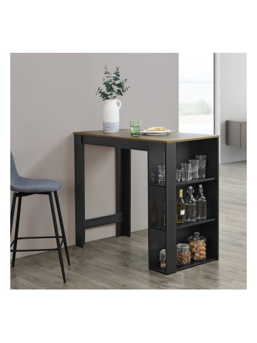 Bar counter Danderyd 120x60x106 cm with 3 shelves Black/Wood