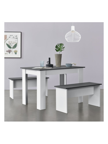 Table and Bench Set Hokksund 110x70 cm with 2 Benches White/Grey