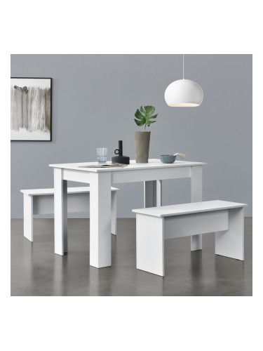 Table and Bench Set Hokksund 110x70 cm with 2 Benches White