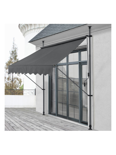 Тента, регулируем сенник за балкон, Сива , 200 x 120 x 200-300 cm, Стомана/Полиестер