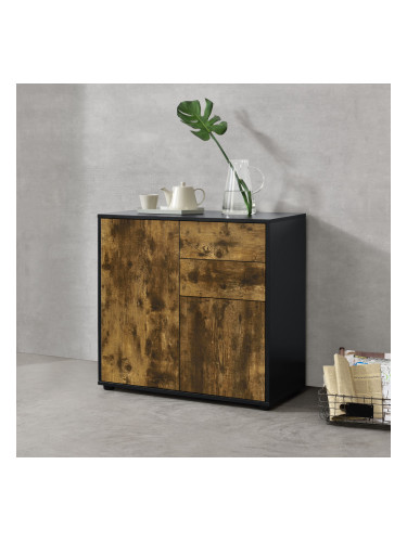Sideboard Paarl 74x79x36 cm with 2 drawers and 2 cabinet doors black / dark oak