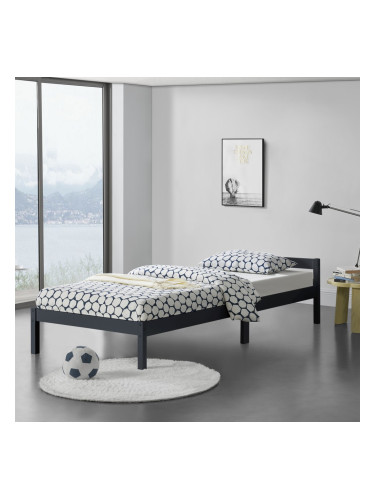 Wooden Bed Nakkila 90x200 cm Double Bed with Headboard Dark Grey