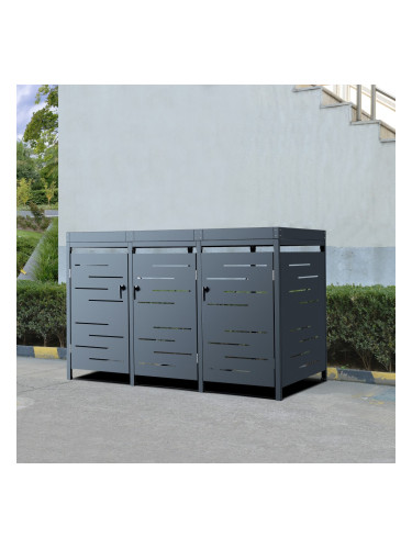 Trash Enclosure Salching for 3 Wastebins Anthracite 122x196x80cm