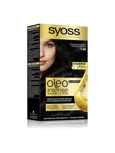Syoss Oleo Intense перманентната боя за коса с олио цвят 1-10 Intense Black 1 бр.