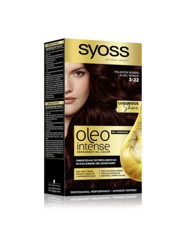 Syoss Oleo Intense перманентната боя за коса с олио цвят 3-22 Midnight Bordeaux 1 бр.