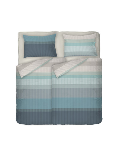 Спално бельо на райе Нептун ТЮРКОАЗ, 100% памук ранфорс, 5 части