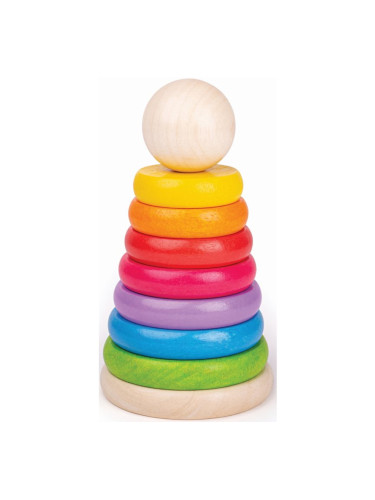 Bigjigs Toys First Rainbow Stacker пръстени за подреждане от дърво