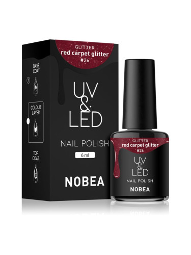 NOBEA UV & LED Nail Polish гел лак за нокти с използване на UV/LED лампа бляскав цвят Red carpet glitter #26 6 мл.
