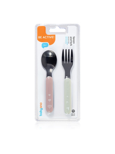 BabyOno Be Active Stainless Steel Spoon and Fork прибор Pastel 12 m+ 2 бр.
